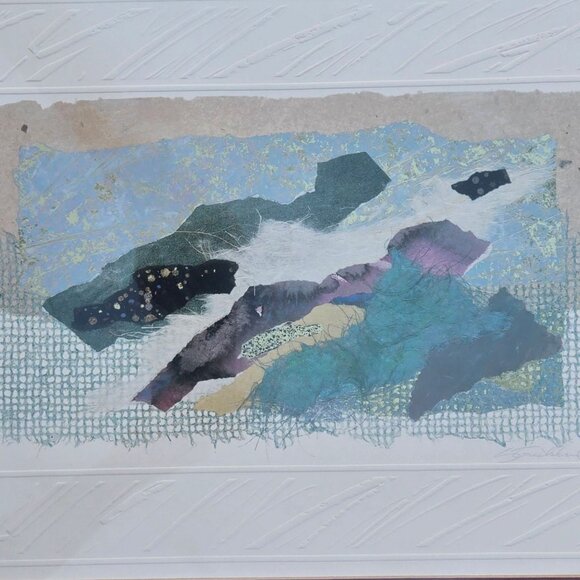 Abstract Mixed Media Art Framed Wall Art Signed 23 x 25 Collage 1990s Decor - Picture 3 of 16